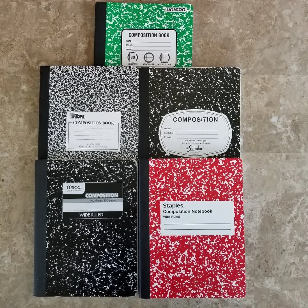 Set of 5 Wide Ruled Composition Notebooks